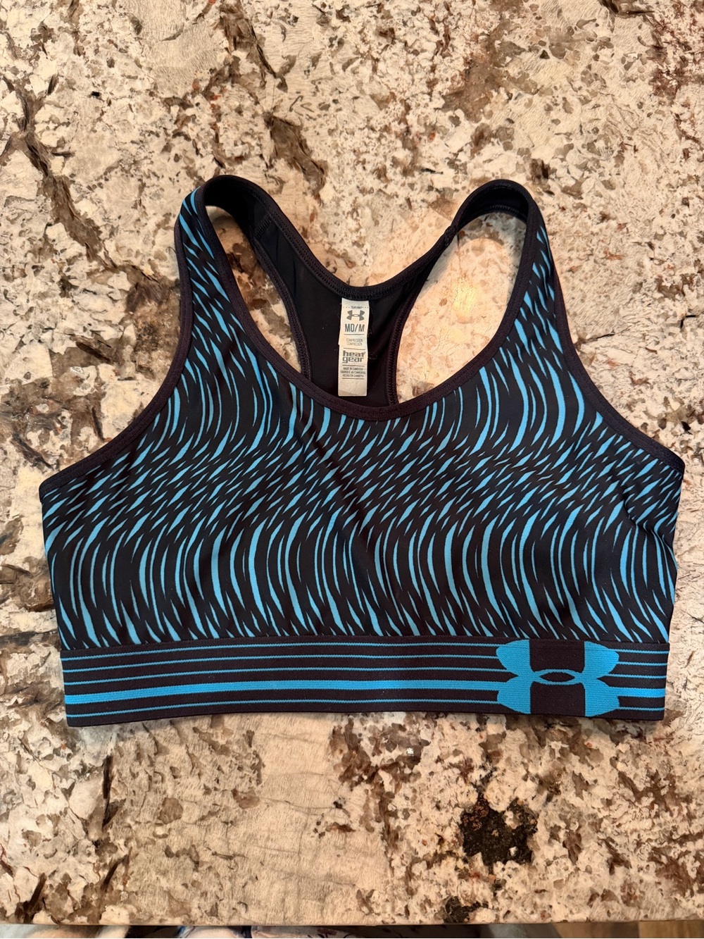 Under Armour HeatGear Compression Sports Bra Medium Blue Black Zebra Print